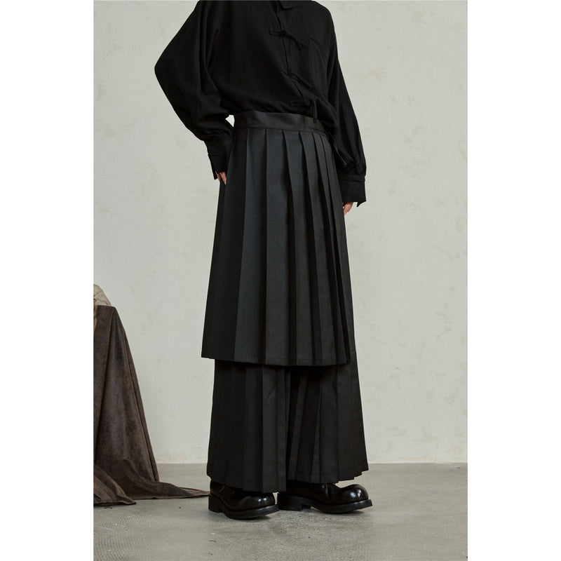 Black Asymmetric Hakama Wide Pants