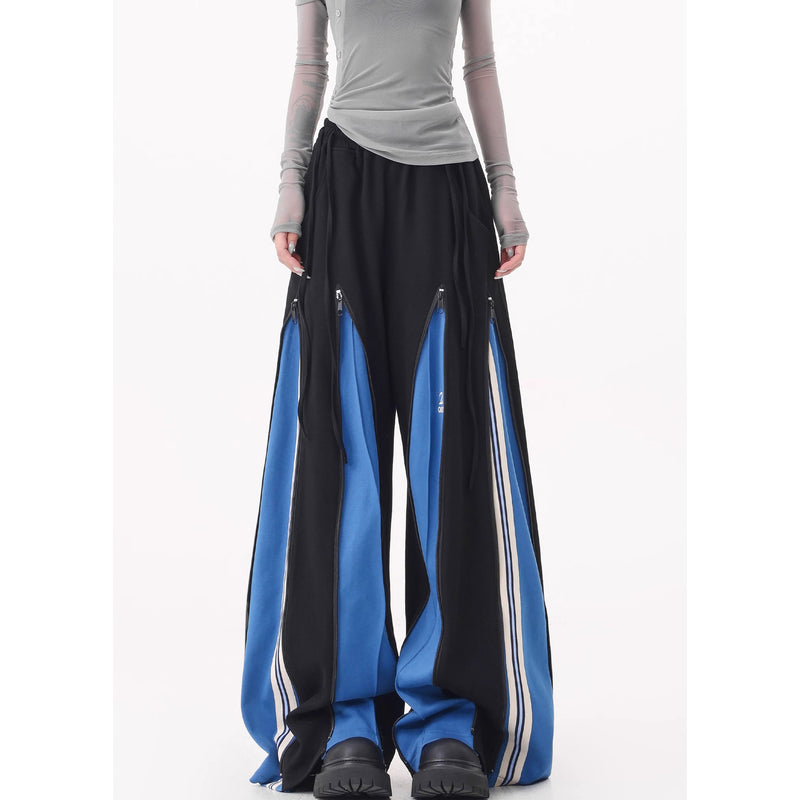 Blue Switching Wide Track Pants