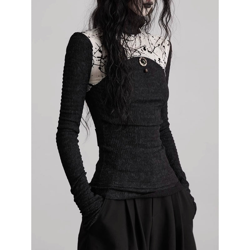 Ink Painting Knit Lace Tank Top