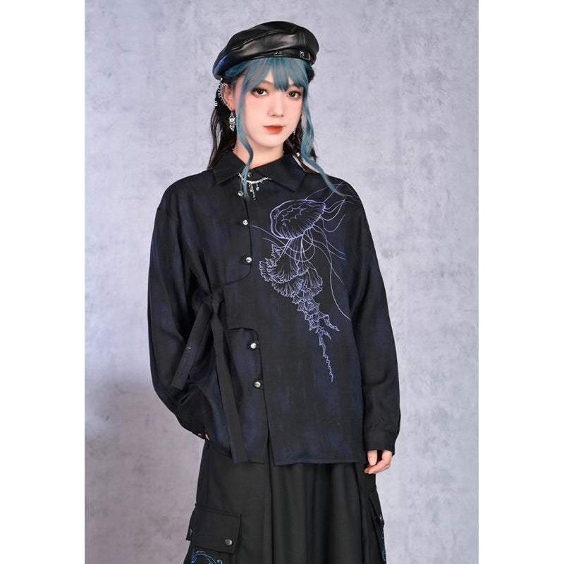 漆黒の海月のアシンメトリーブラウス