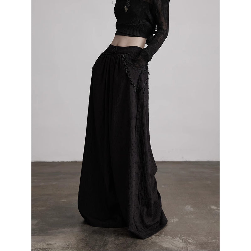Stone Pendant Black Wide Pants