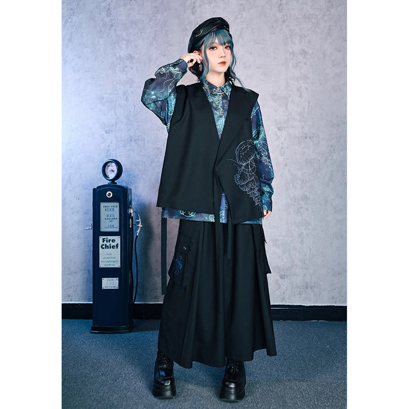 海月の刺繍ドレープワイドパンツ