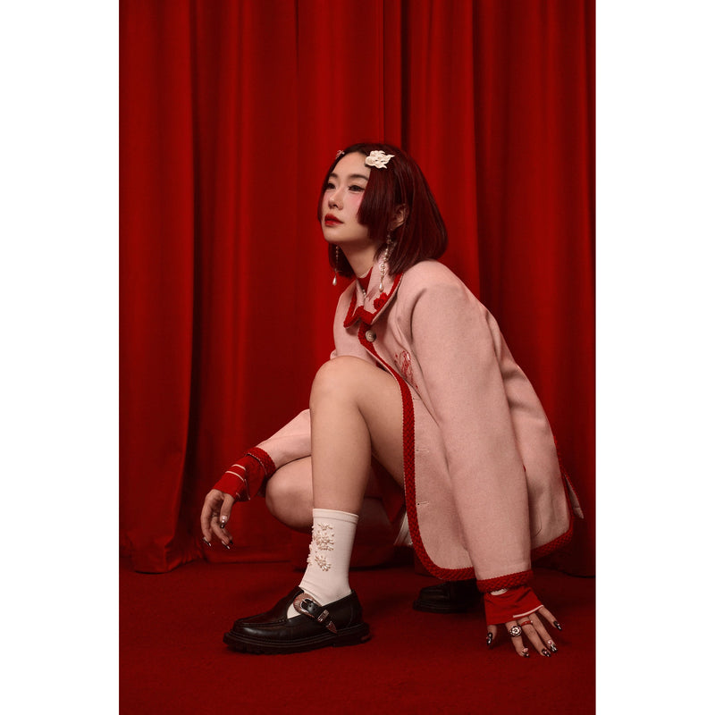 紫陽花と蝶の刺繍ウールジャケット