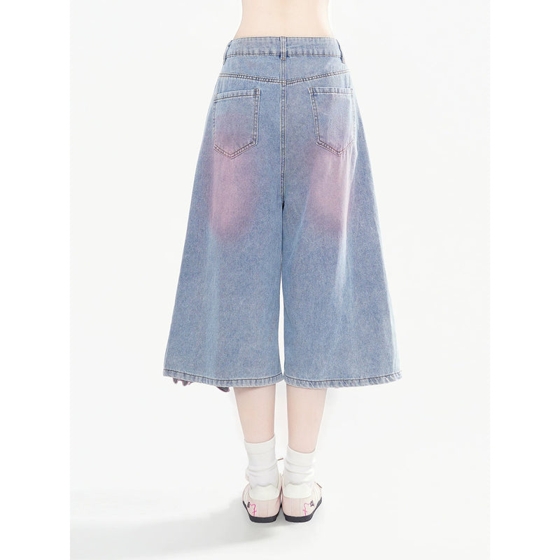 Star and Cat Embroidered Cropped Wide Denim Pants – ManusMachina