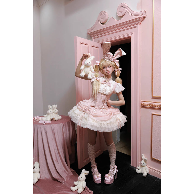 うさぎのお嬢様のコルセットジャンパースカートとフリルブラウス - Pink[2026年2月上旬-3月上旬発送予定]
