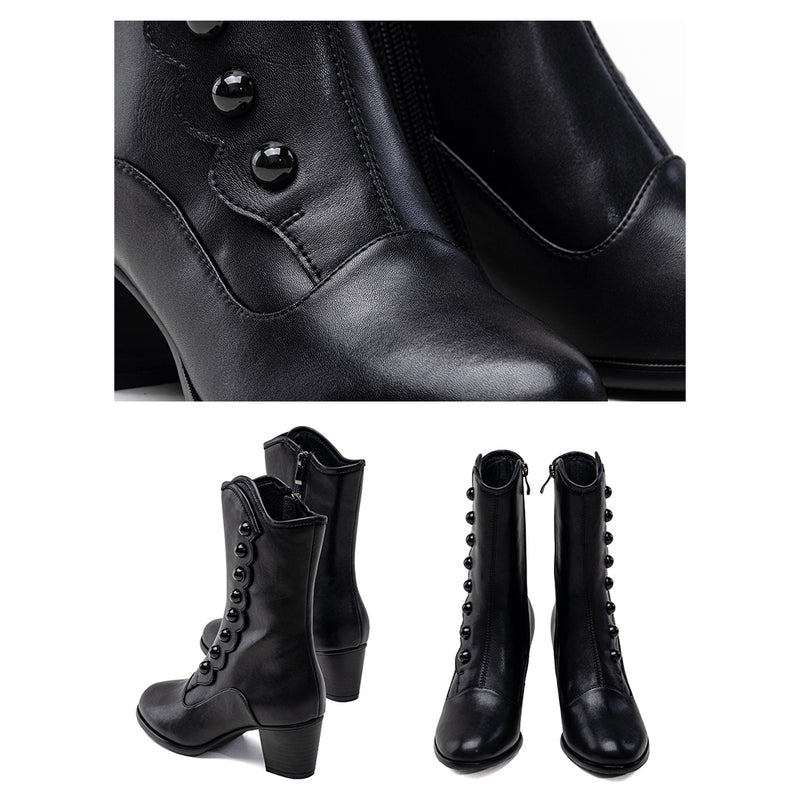 Victorian Round Toe Buttoned Short Boots - Black[2024年11月下旬-12月中旬発送予定]