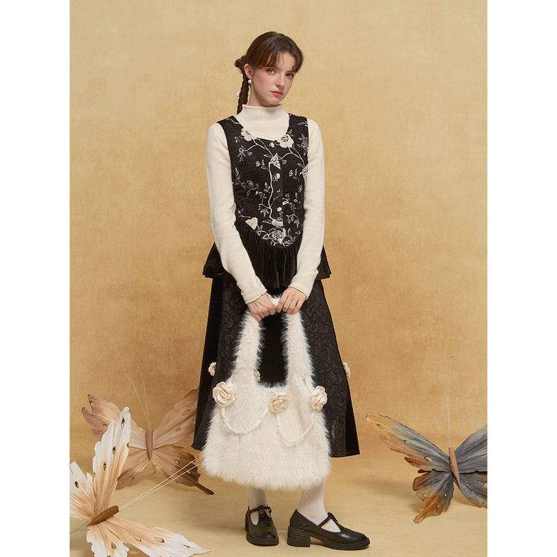 椿の花のファートートバッグ - Off White