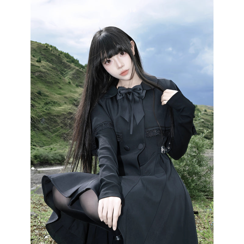 黒のお嬢様のケーププリーツワンピース