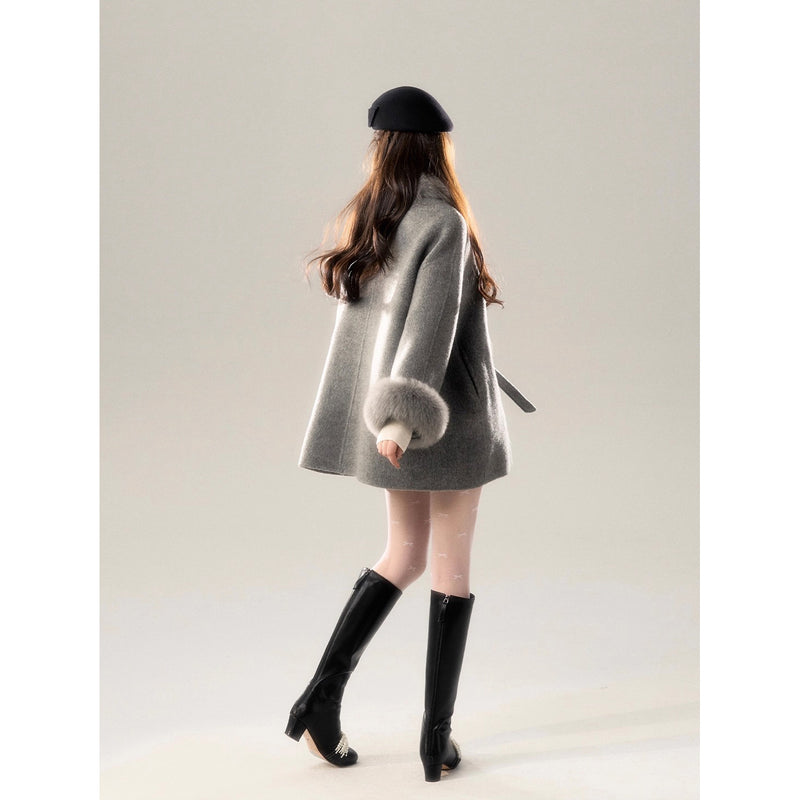 Romantic Ribbon Fur Wool Coat