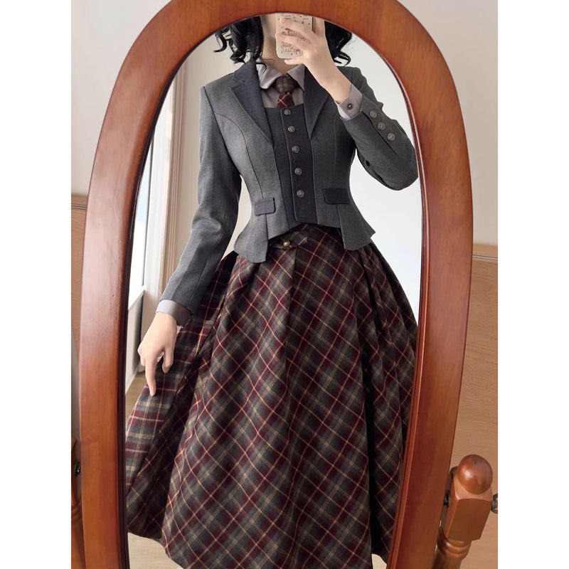 英国のお嬢様のクラシカルジャンパースカート - Burgundy Checked[2025年12月中旬発送予定]