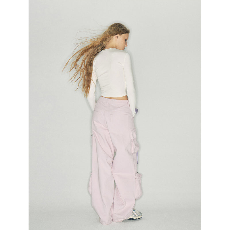 Pink Cargo Pants with Purple Ribbons