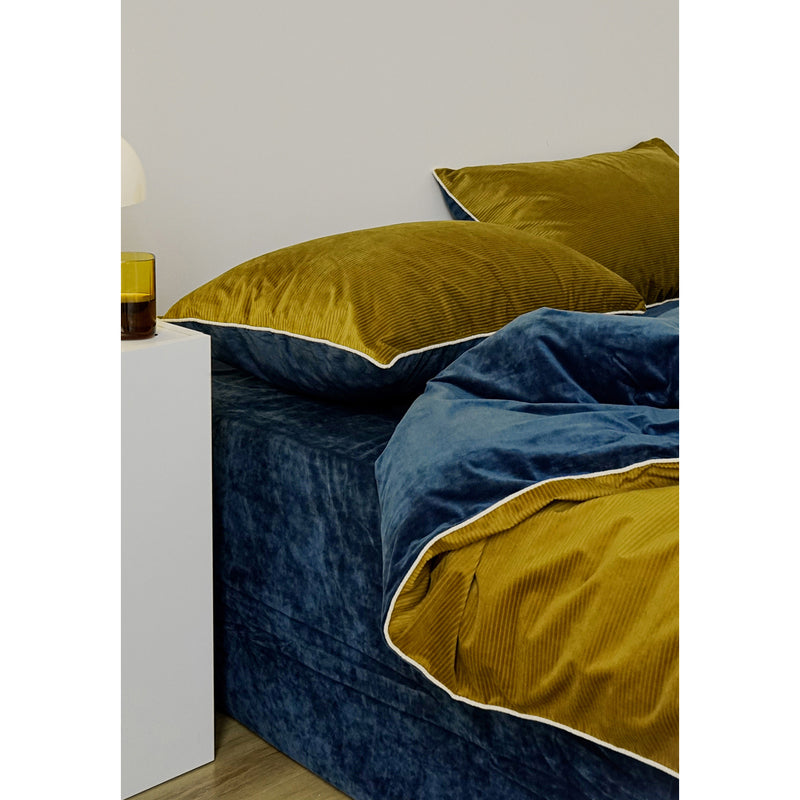 Gold Blue Velvet Bed Cover Set