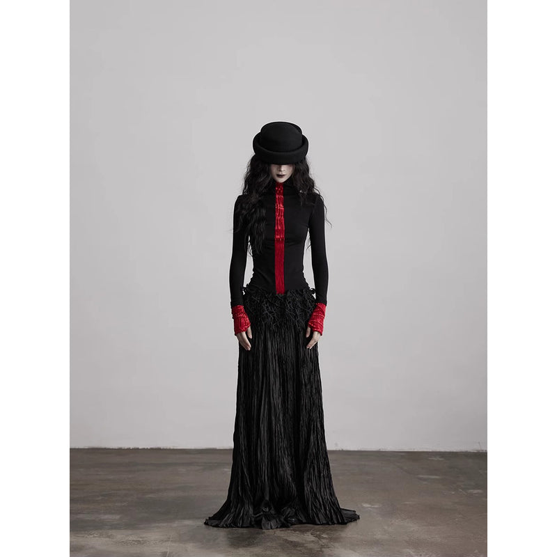 Black Red Slim Fit Top