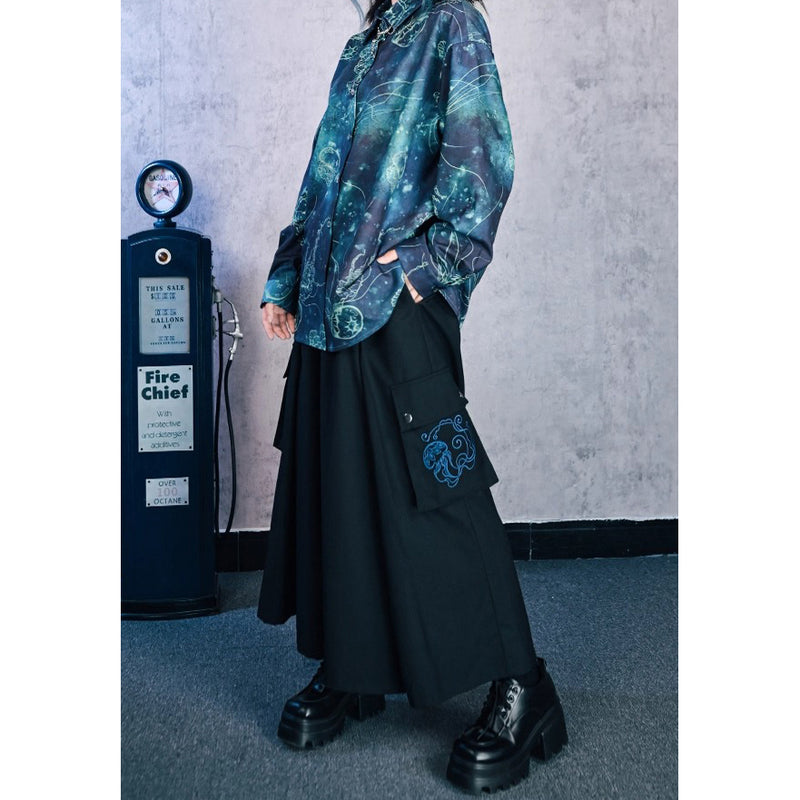 海月の刺繍ドレープワイドパンツ