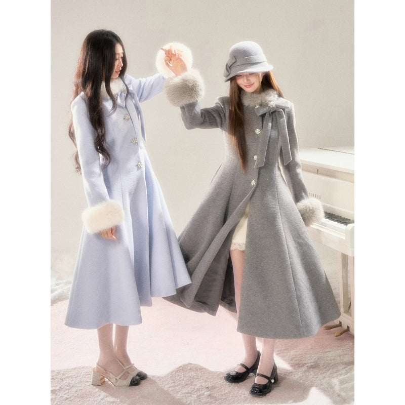 Movie Actress's Long Fur Wool Coat