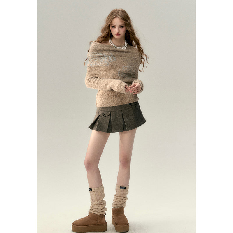 Light Gray Brown Short Pleated Skirt