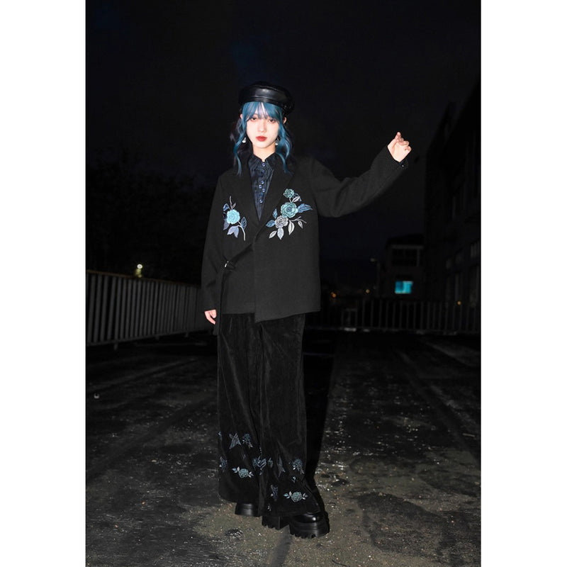 椿の花の刺繍チャイナジャケット