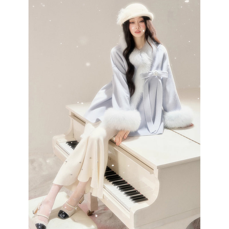 Romantic Ribbon Fur Wool Coat