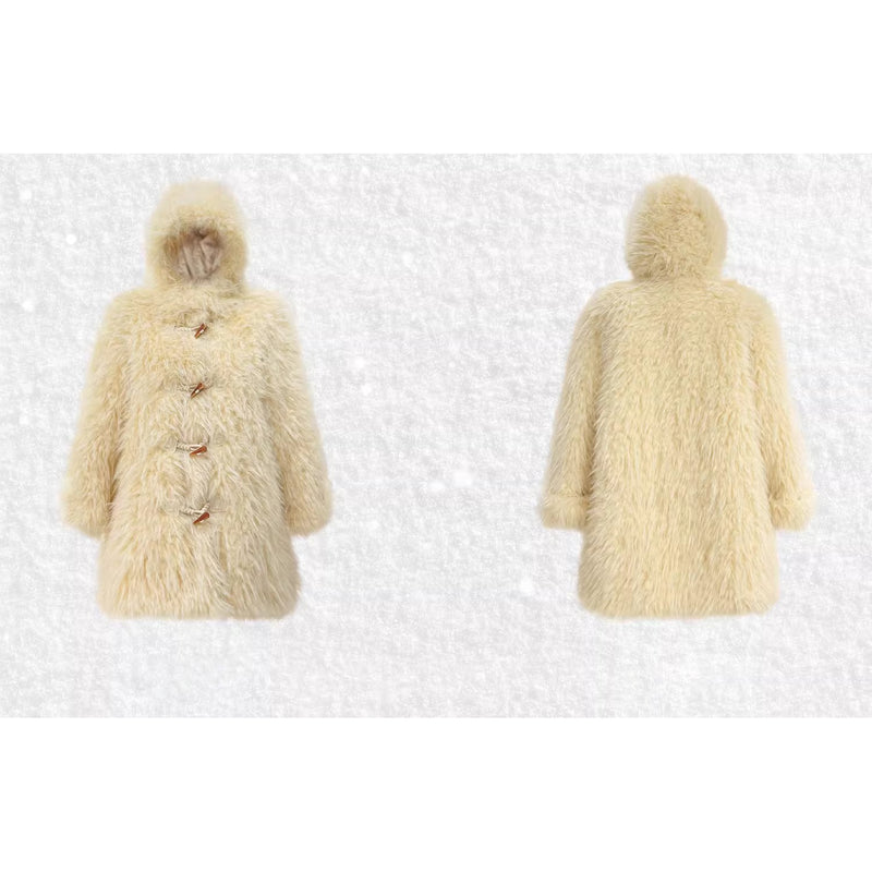 Milky Yellow Hooded Fur Coat