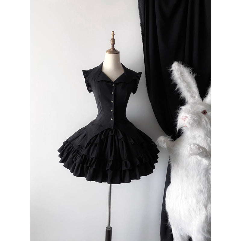 西洋貴族のヴィクトリアントップスとフリルスカート - Black