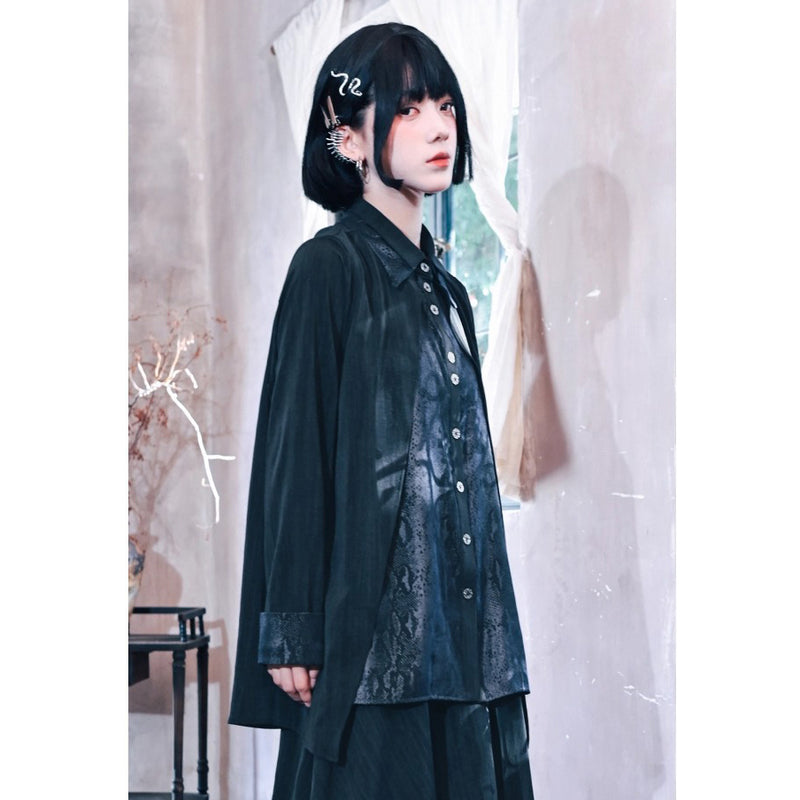 漆黒の蛇鱗レイヤードブラウス