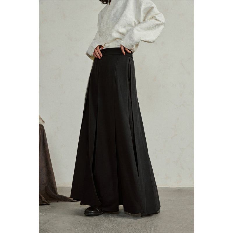 Black Draped Layered Wide Pants