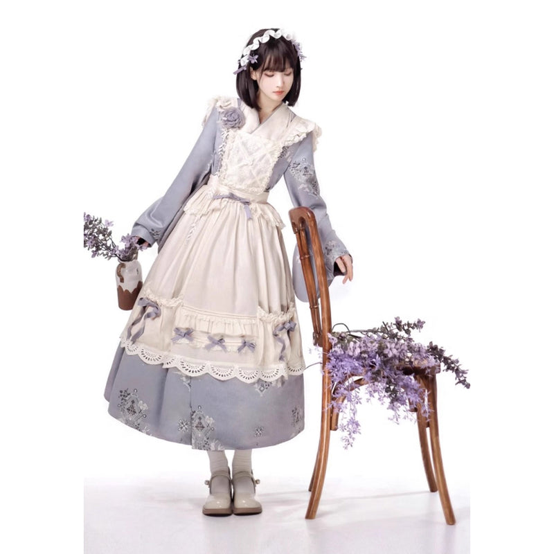 深窓の令嬢クラシカルワンピースと刺繍リボンエプロン