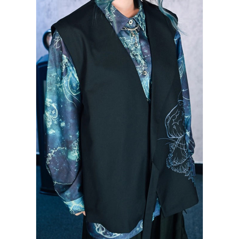海月の刺繍アシンメトリーベスト