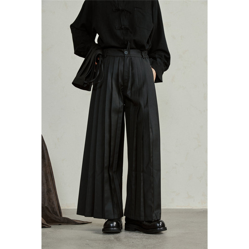 Black Asymmetric Hakama Wide Pants