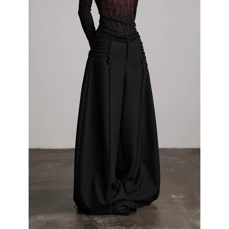 Black Wide Pants with Side Ribbon