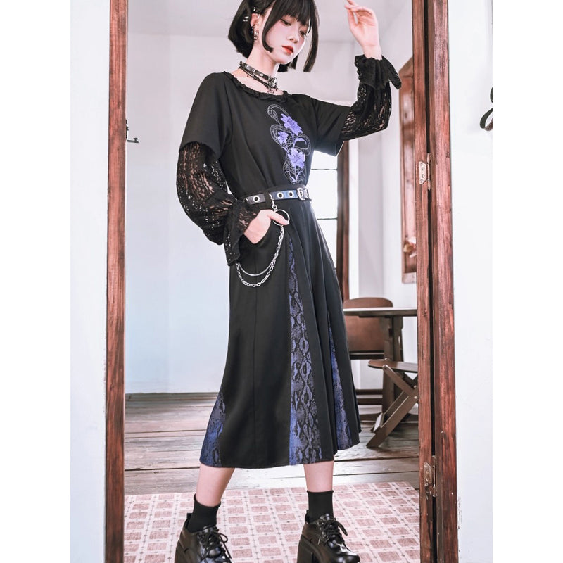 藍紫の蛇鱗クロップドパンツ