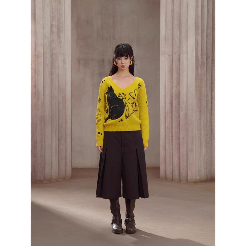 焦茶色のプリーツパンツスカート