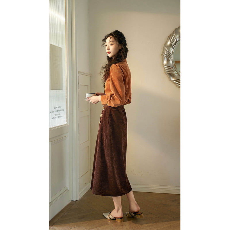 Dark Brown Corduroy Skirt