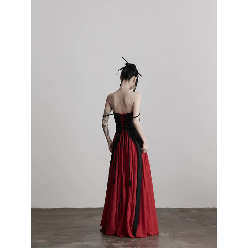 Black and Red Camisole Long Dress