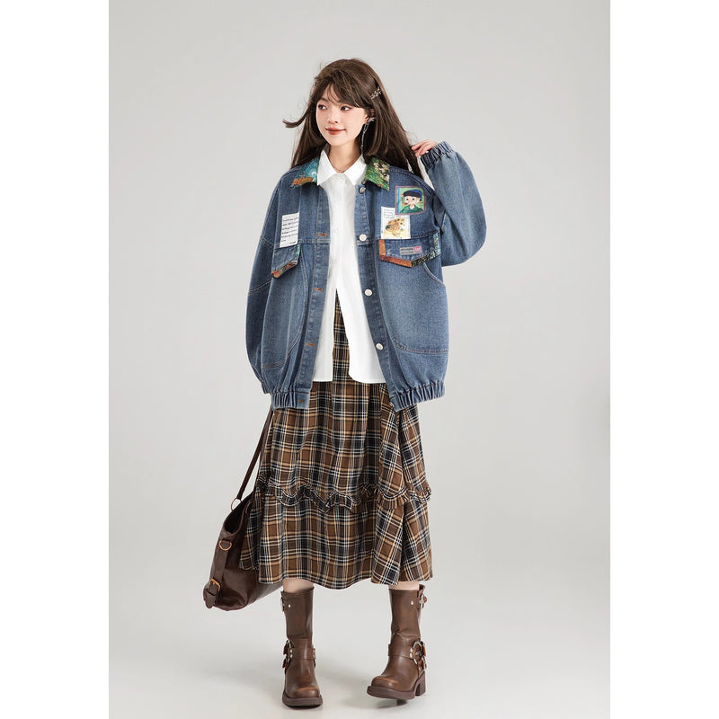西洋油彩画のリボンデニムジャケット