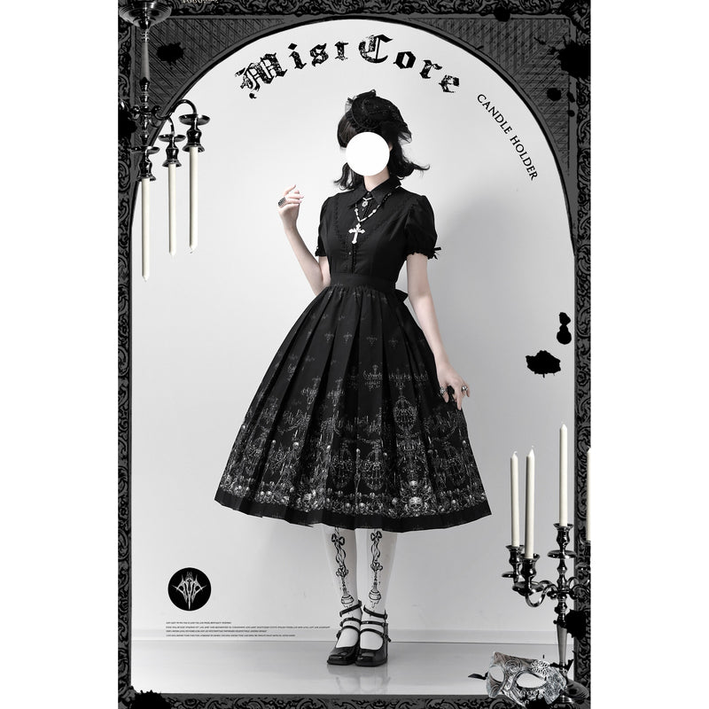 骸骨と燭台のゴシックプリーツスカート - Black[2026年1月上旬-2月上旬発送予定]