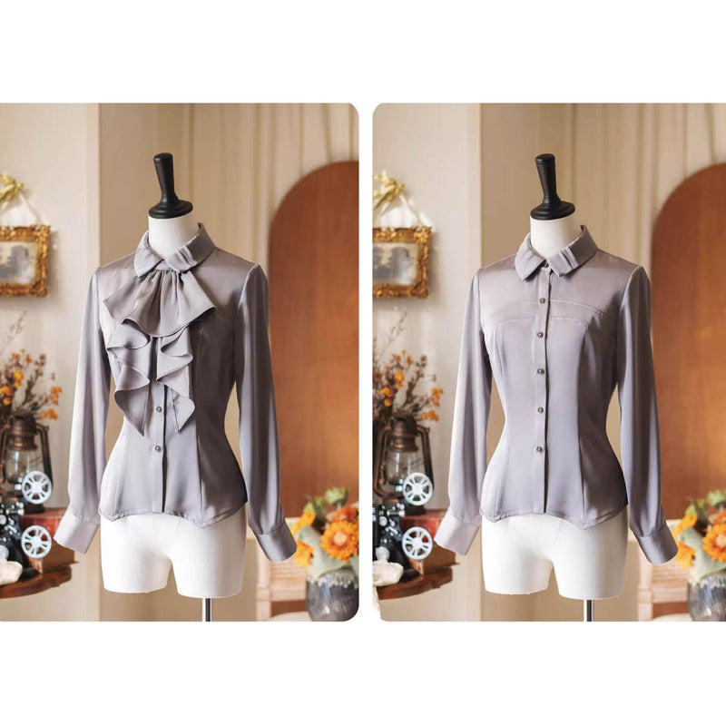 英国のお嬢様のクラシカルブラウス - Silver Gray[2025年12月中旬発送予定]