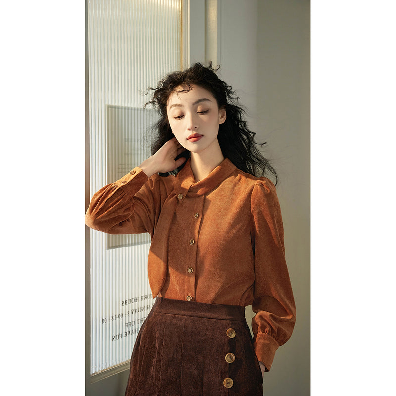 Orange Brown Corduroy Blouse