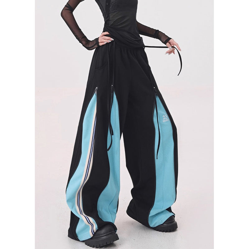 Light Blue Switching Wide Track Pants