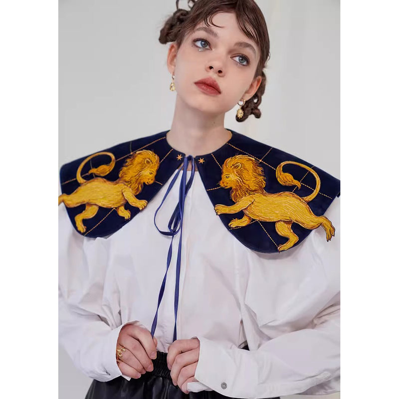 獅子の刺繍付け襟