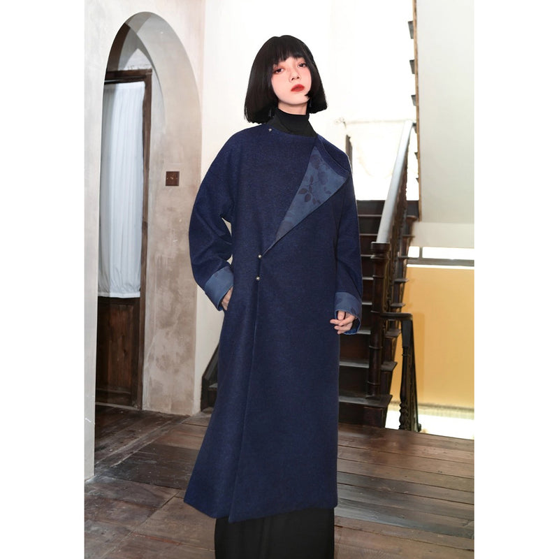 椿の花の挿絵ウールローブコート