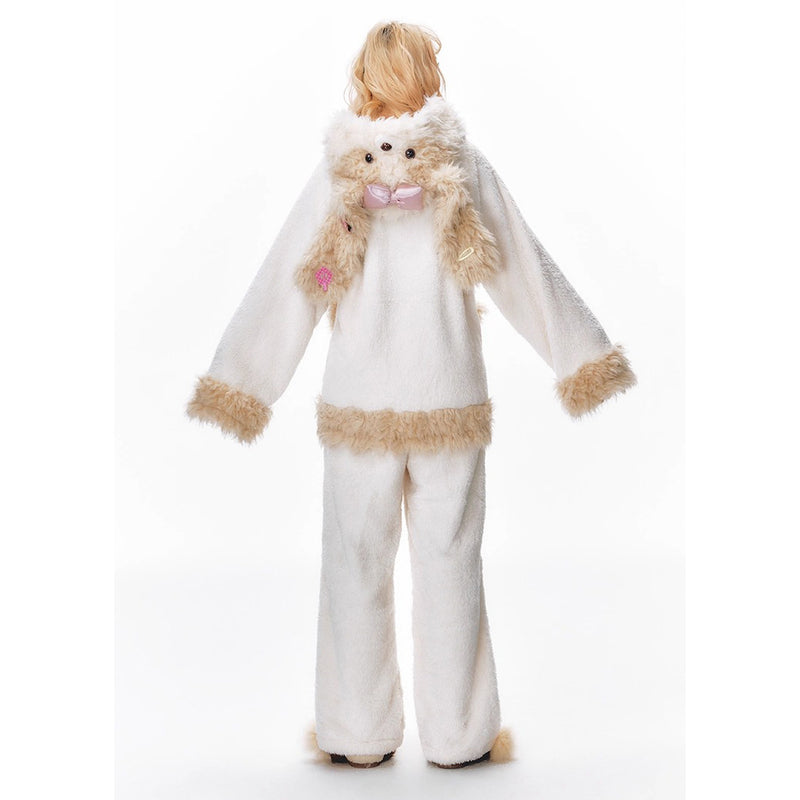 もふもふ子犬のルームウェア（フーディーとパンツ）