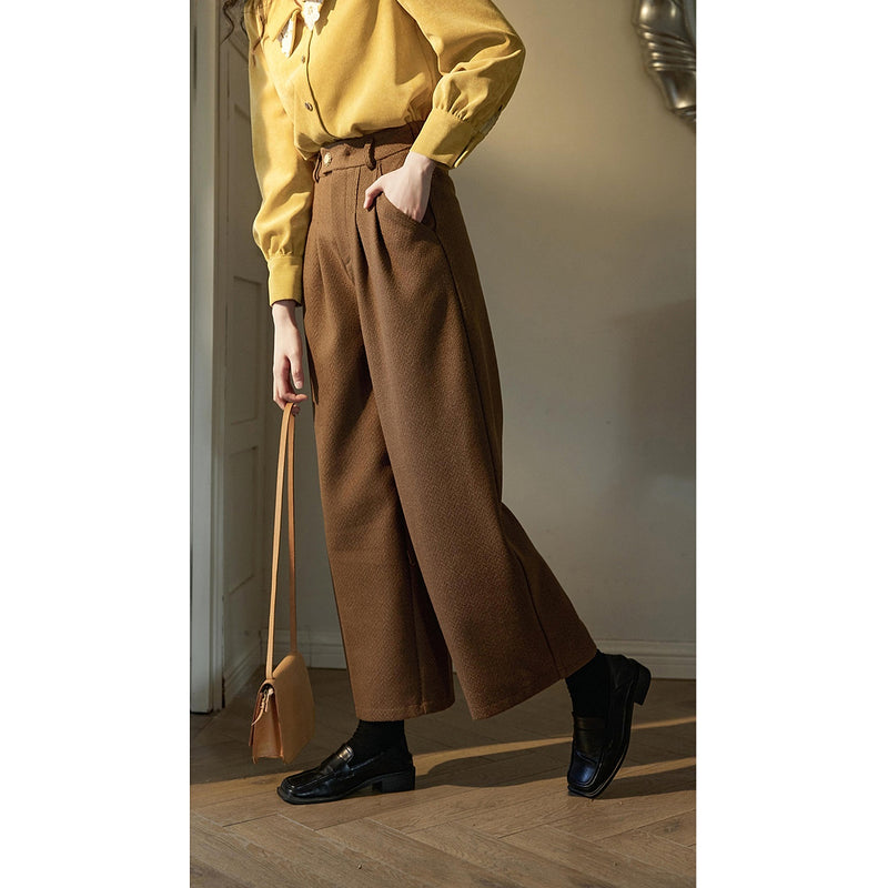 Dark Brown Herringbone Wide Pants