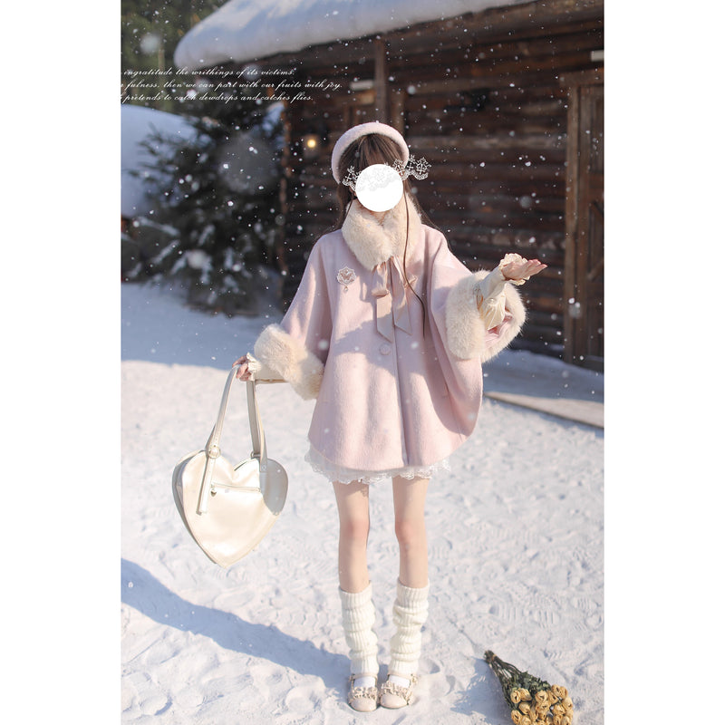 桜色のお嬢様のウールケープコート
