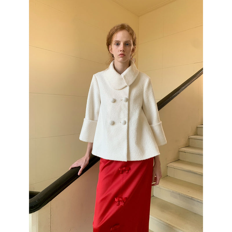 White Wool Coat and Ribbon Skirt