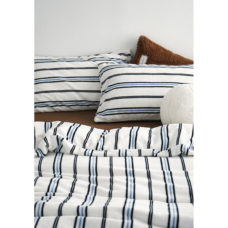 Blue and White Striped Bed Cover Set