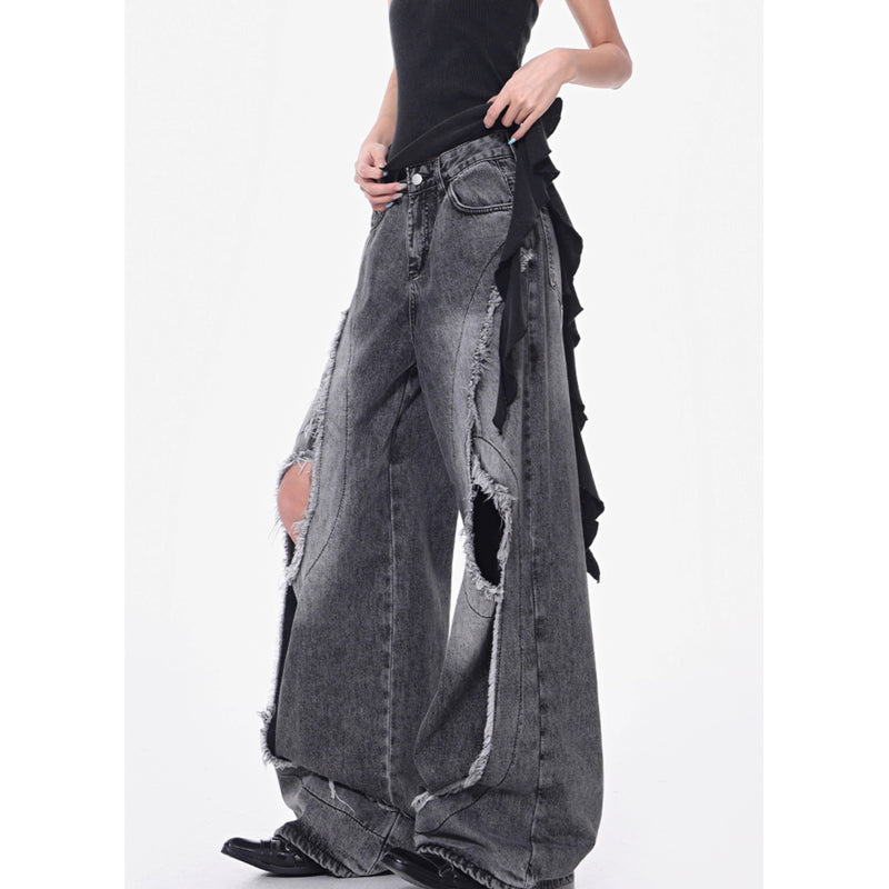 Distressed Wide Denim Pants
