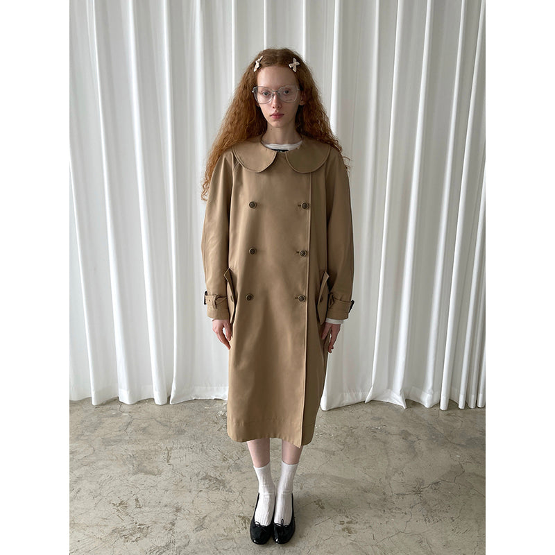 Khaki Doll Collar Detachable Hooded Trench Coat