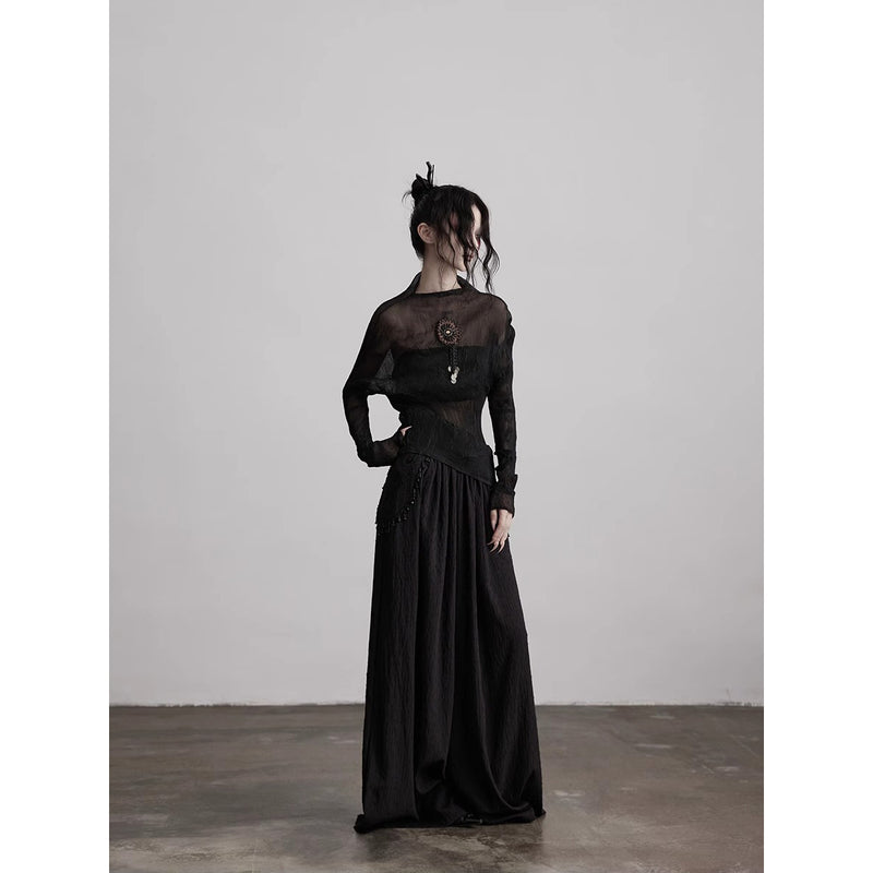 Stone Pendant Black Wide Pants