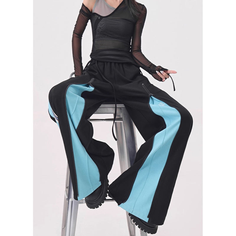 Light Blue Switching Wide Track Pants